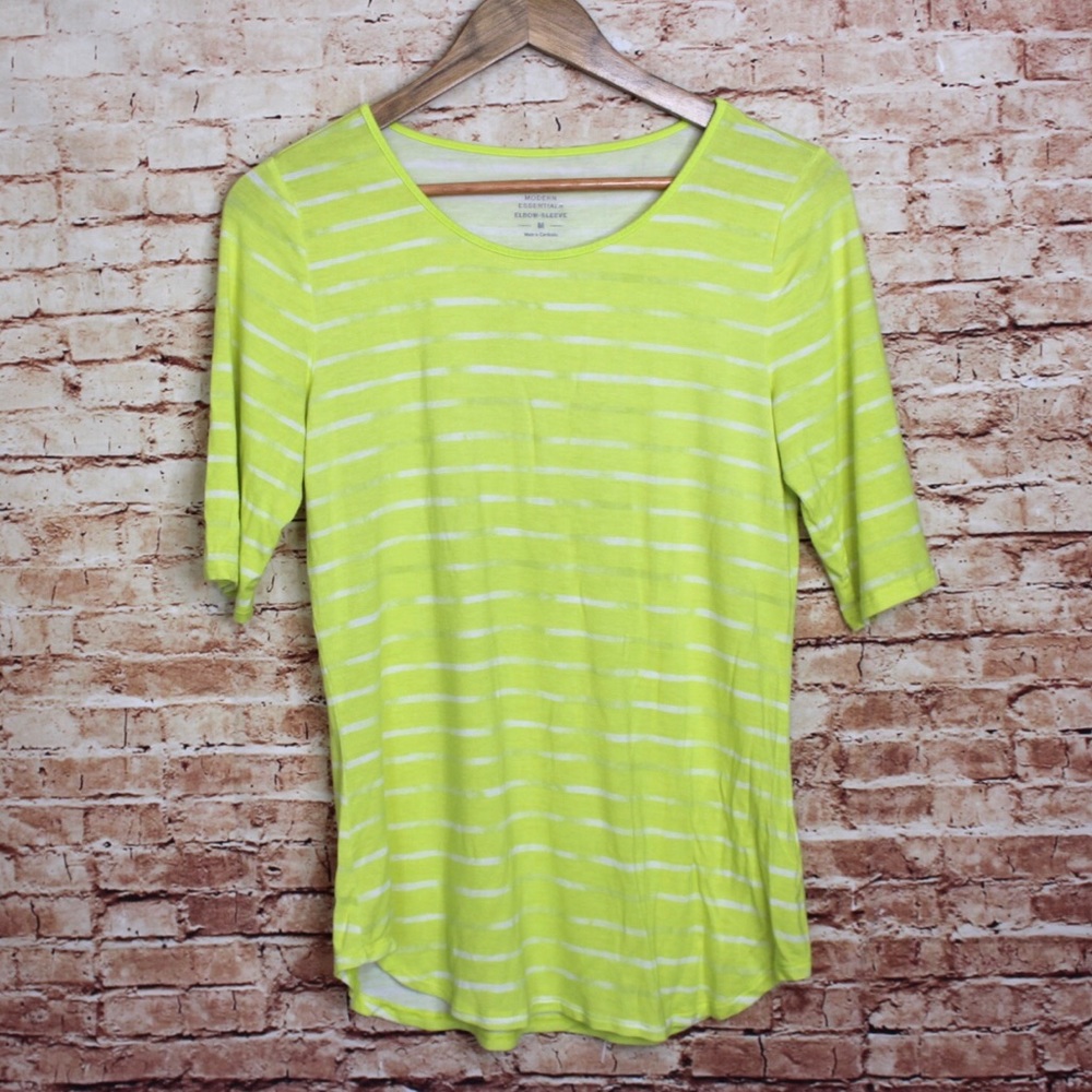 Apt.9 3/4 Sleeve Neon Yellow Striped Top